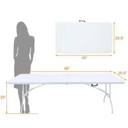 96 In. W Rectangle Iron Picnic Table Portable Folding Table for Picnics Parties High Load Bearing Foldable Table White
