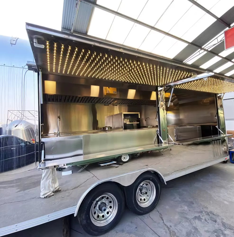 Fully Equipped Mobile Bar Station with Ice Cream Push Cart & Coffee Trailer - All-In-One Food Truck