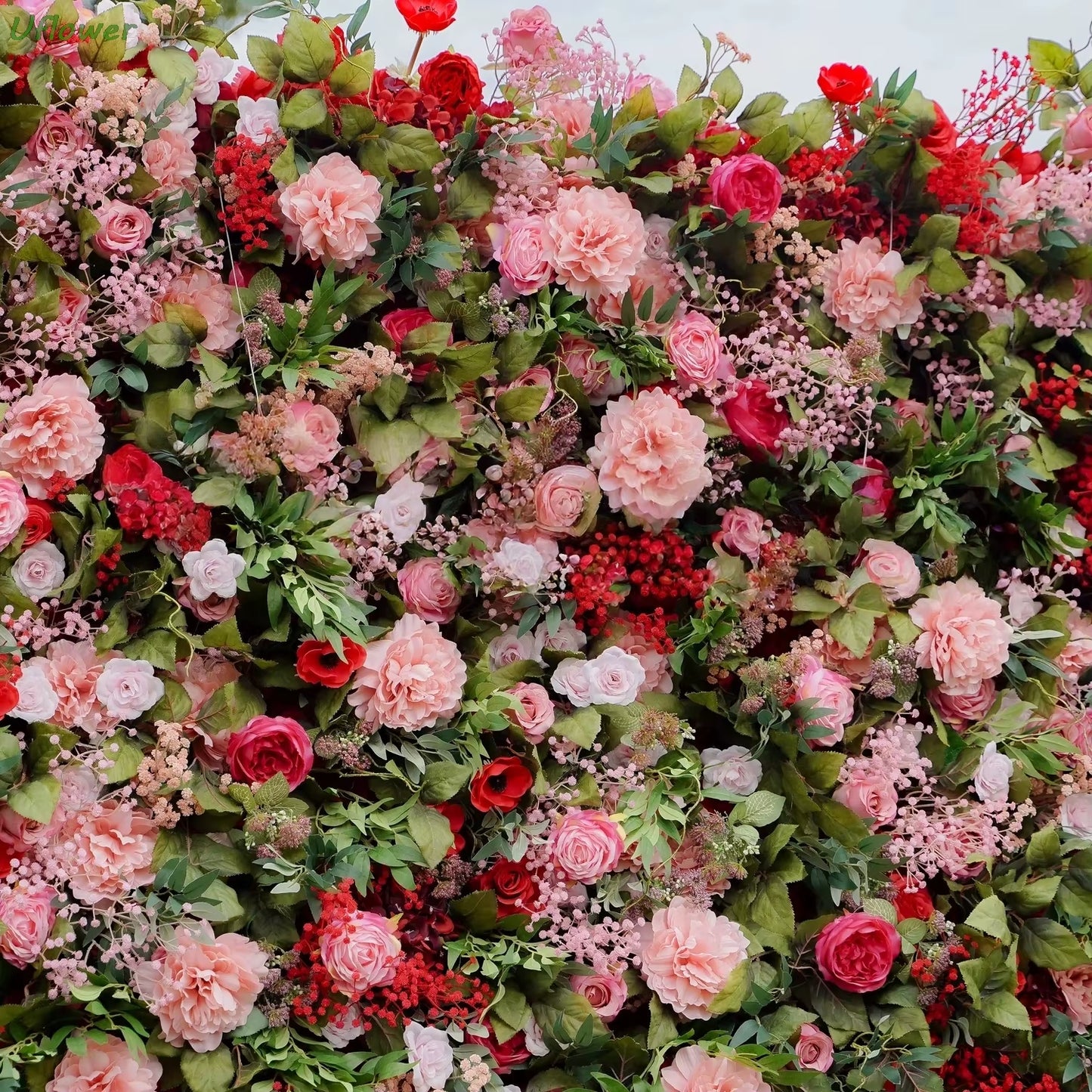 Artificial Flower Wall Roll-Up Green Fabric Floral Backdrop - Wedding Event Party Decor Curtain