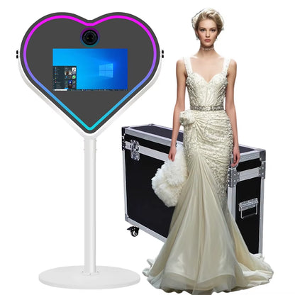 Heart Shape Magic Mirror Photo Booth Machine DSLR Camera Photobooth with 21.5 Inch LCD Touch Screen with Flight Case for Wedding