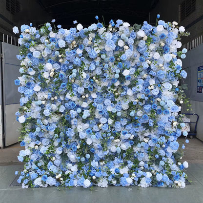 3D White Rose Cloth Curtain Flower Wall Roll up Wedding Backdrop Props Flora Wall Party Event Props Wedding Decoration