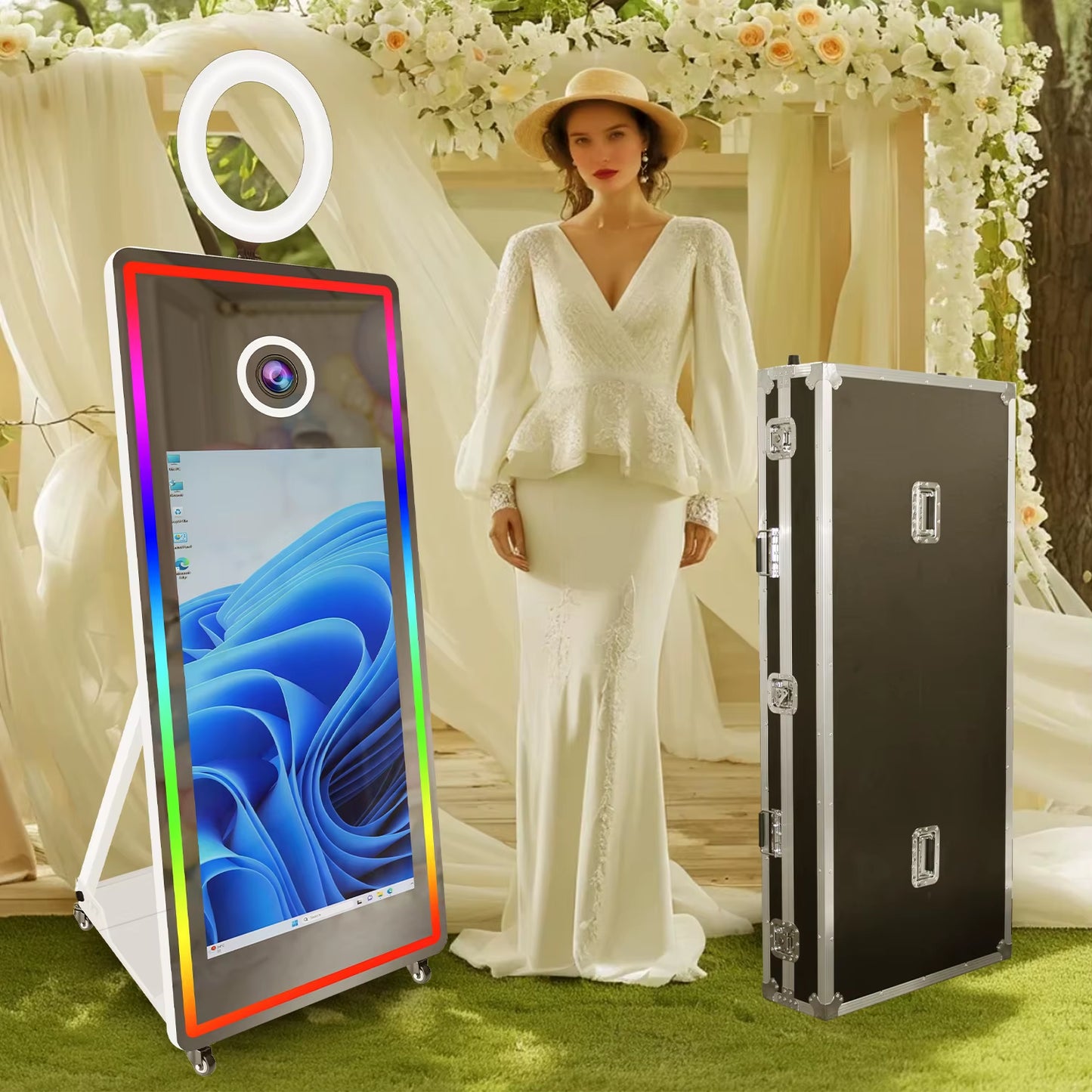 Portabl Magic Mirror Photo Booth 43 Inch Touch Screen Camera Photobooth with LED and Flight Case Selfie for Wedding Party Events