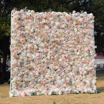 White 5D Artificial Rose Flower Wall Backdrop