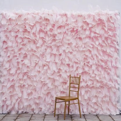 5D Pink Feather Rolling up Cloth Flower Wall Wedding Backdrop Decoration Floral Arrangement Event Party Banquet Supplies C8655
