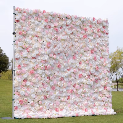 White 5D Artificial Rose Flower Wall Backdrop
