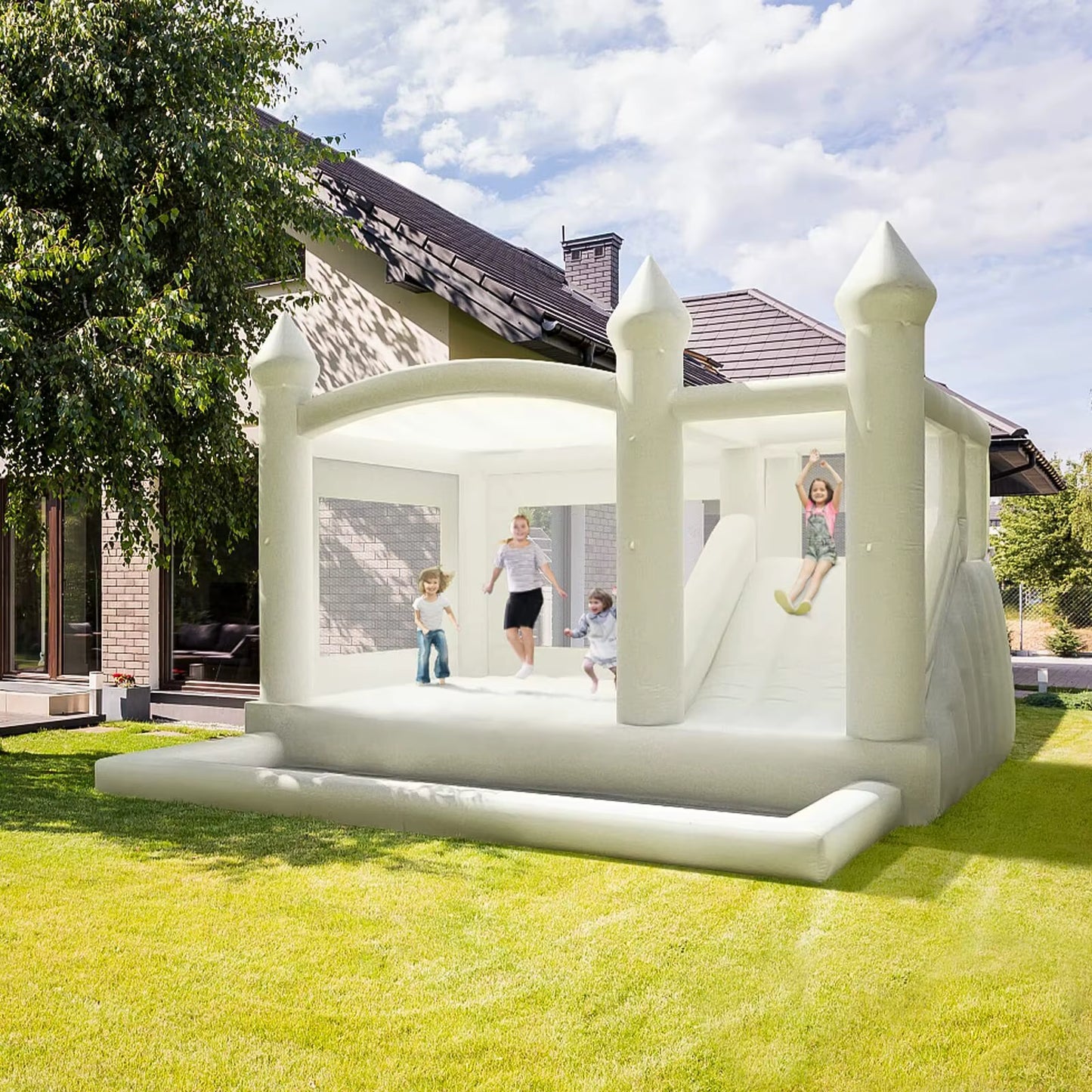 Houses Infinflatable with Slide 15Ft White Bounce Jumper Bouncy Castle Oxford Wedding Tent for Party Backyard