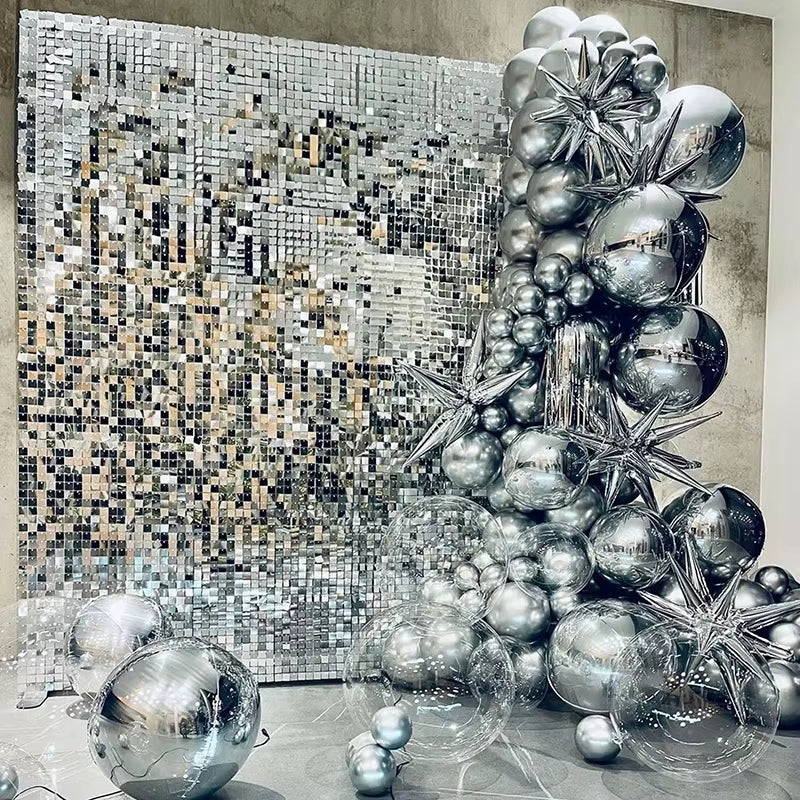 Silver Shimmer Wall Backdrop Panels 18 Panels Square Sequin Backdrop for Wedding Bridal Shower & Bachelorette Party Supplies