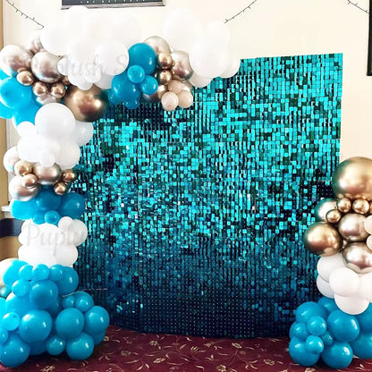 Light Blue Shimmer Backdrop Panels 12/18/24Pcs Teal Turquoize Lake Blue Sequin Wall Panels for Wedding Birthday Party Decor