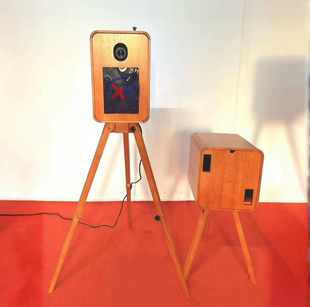 Double-Sided Retro Wooden Photo Booth with the Same Printer Stand Mirror Ipad Photo Booth