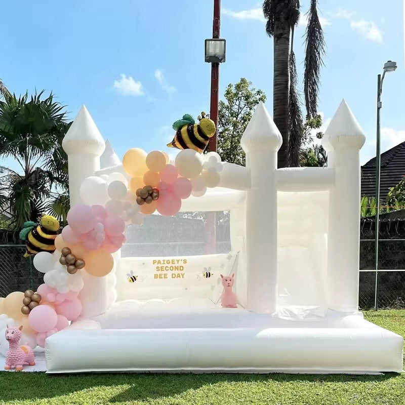 15Ft White Wedding Bounce Air Bouncer Moonbounce Castle with Slide for Wedding Party Decoration