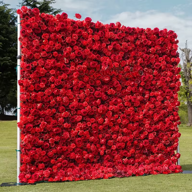 White 5D Artificial Rose Flower Wall Backdrop