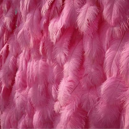 3D White Pink Feather Fabric Rolling up Curtain Flower Wall Cloth Artificial Plant Wall Party Stage Layout Wedding Backdrop Deco