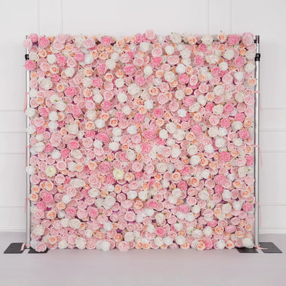 3D White Rose Cloth Curtain Flower Wall Roll up Wedding Backdrop Props Flora Wall Party Event Props Wedding Decoration