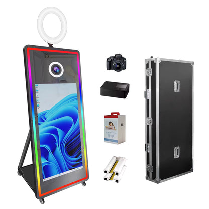 Portabl Magic Mirror Photo Booth 43 Inch Touch Screen Camera Photobooth with LED and Flight Case Selfie for Wedding Party Events