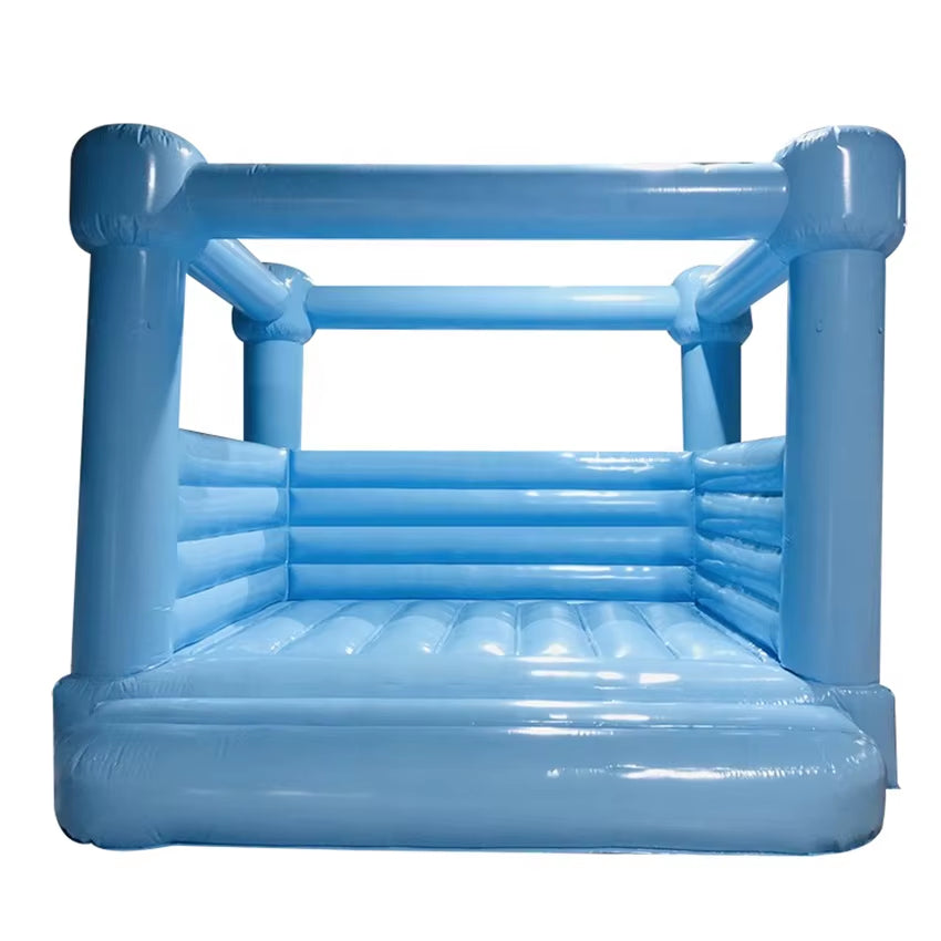 Pastel Light Blue Bounce House White Inflatable Wedding Bouncy Castle with Plato PVC Jumping Bouncer for Kids Todders Party