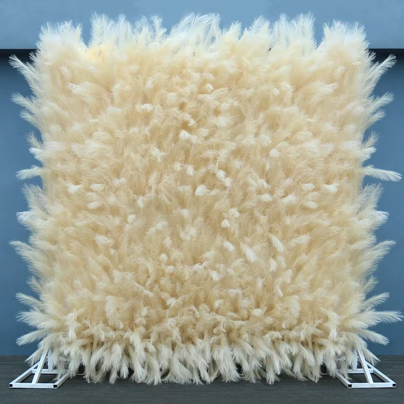 Artificial Pampas Grass Cloth Base Roll up Flower Wall Curtain, Reed Plants Wall, Wedding Backdrop Decor, Event Party Props, 5D
