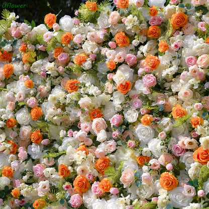 Artificial Floral Wall Roll-Up Hanging Fabric Backdrop Curtain for Wedding Event Party Decorations
