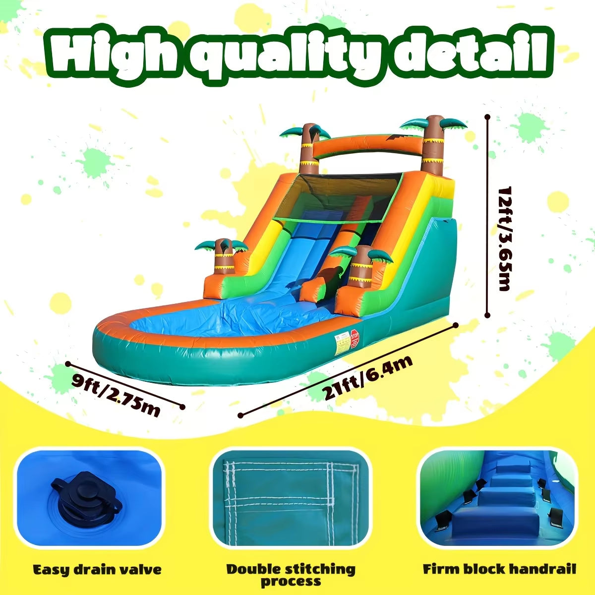 Backyard Inflatable Slides with Splash Pool - Tropical Slides with Water Pool or Ball Pit Bounce House Slides for Kids Outdoor