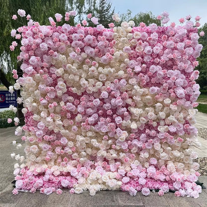 5D Pink Rose Hydrangea Gradient Rolling up Fabric Curtain Flower Wall Cloth Floral Wall Wedding Backdrop Arrangement Decor Wall