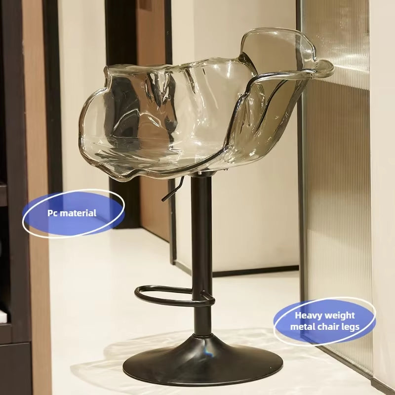 French Style Luxury Acrylic High Chair, Transparent Adjustable Island Platform Chair, High Stool, Coffee Shop Bar Chair