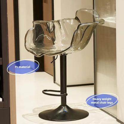 French Style Luxury Acrylic High Chair, Transparent Adjustable Island Platform Chair, High Stool, Coffee Shop Bar Chair