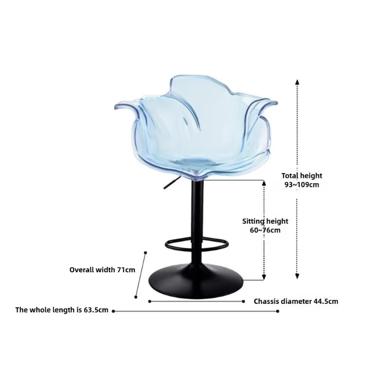 French Style Luxury Acrylic High Chair, Transparent Adjustable Island Platform Chair, High Stool, Coffee Shop Bar Chair