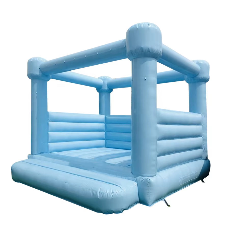 Pastel Light Blue Bounce House White Inflatable Wedding Bouncy Castle with Plato PVC Jumping Bouncer for Kids Todders Party