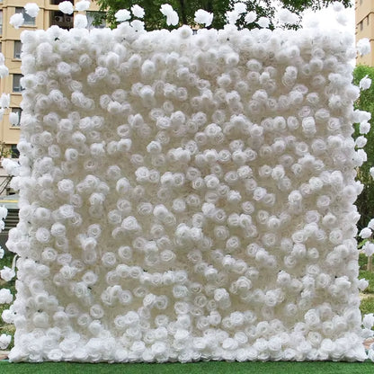 3D White Rose Cloth Curtain Flower Wall Roll up Wedding Backdrop Props Flora Wall Party Event Props Wedding Decoration