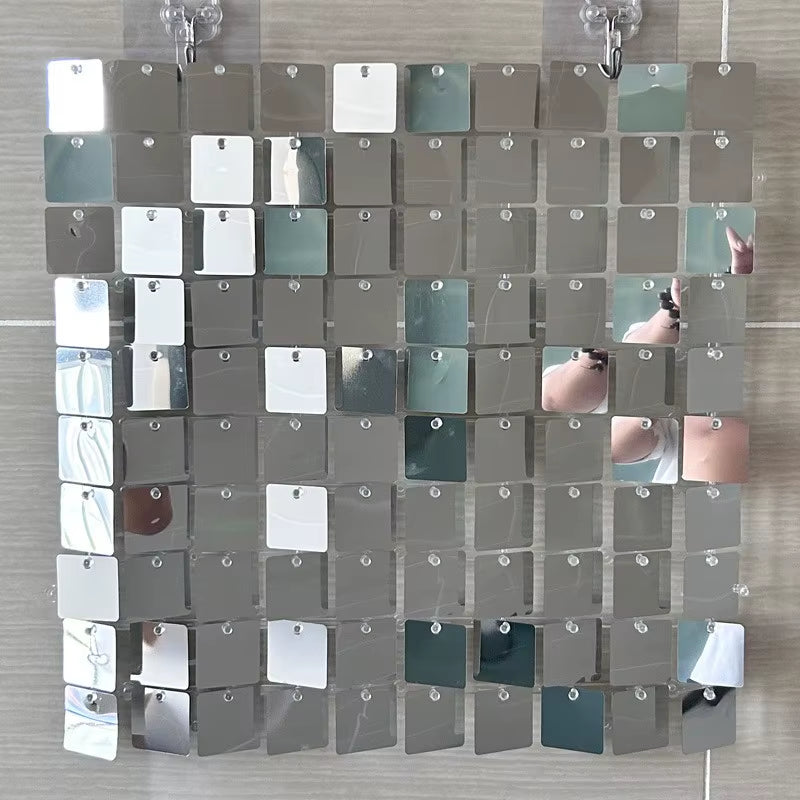 90X180Cm Shimmer Wall Backdrop 18Pcs Iridescent Silver Sequin Shimer Wall Panels for Birthday Party Wedding Marriage Decorations