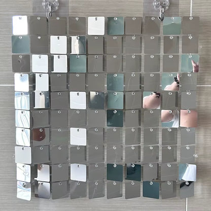 90X180Cm Shimmer Wall Backdrop 18Pcs Iridescent Silver Sequin Shimer Wall Panels for Birthday Party Wedding Marriage Decorations