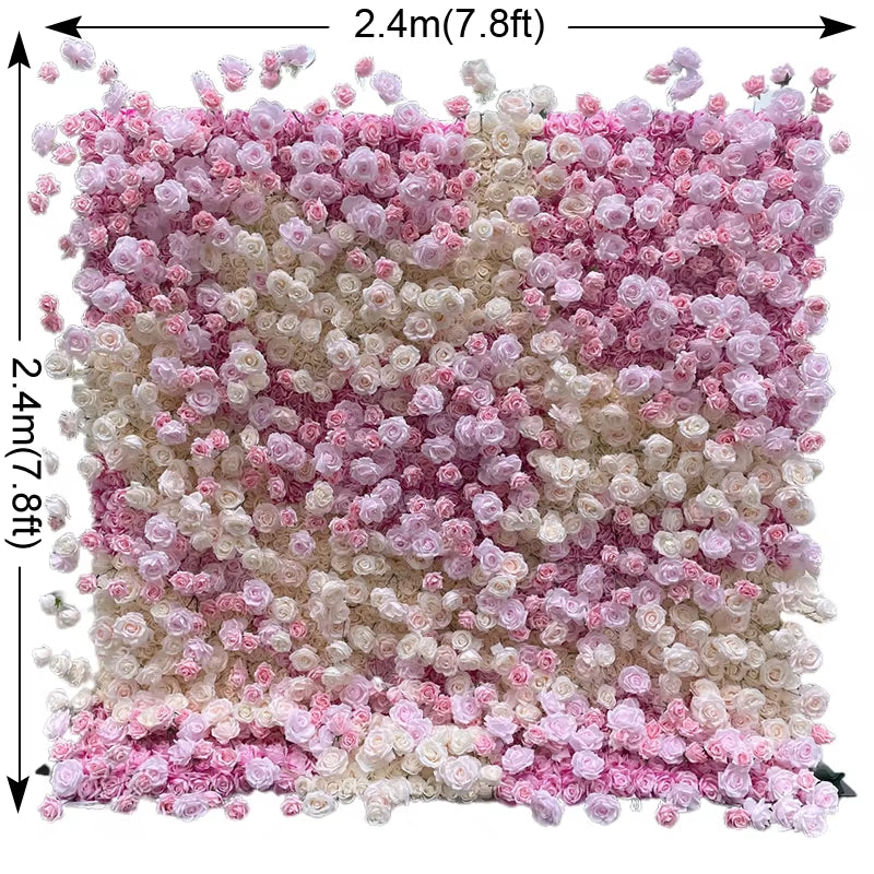 5D Pink Rose Hydrangea Gradient Rolling up Fabric Curtain Flower Wall Cloth Floral Wall Wedding Backdrop Arrangement Decor Wall