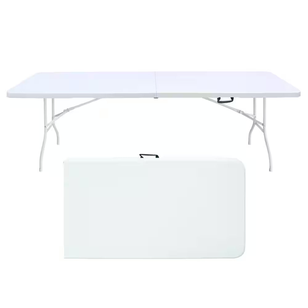 96 In. W Rectangle Iron Picnic Table Portable Folding Table for Picnics Parties High Load Bearing Foldable Table White