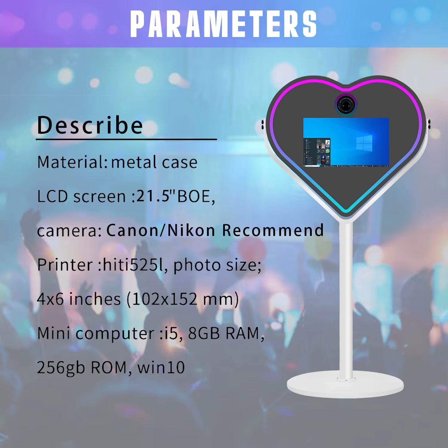 Heart Shape Magic Mirror Photo Booth Machine DSLR Camera Photobooth with 21.5 Inch LCD Touch Screen with Flight Case for Wedding