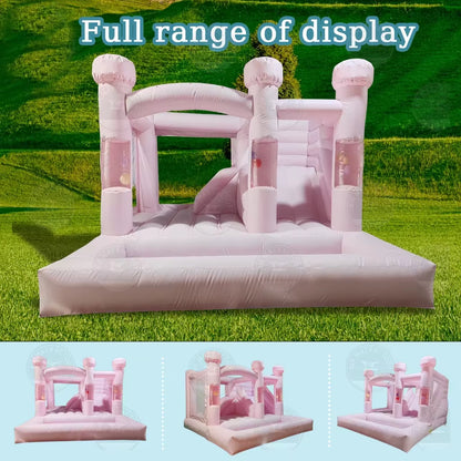 15FT Inflatable Pink Blue Bounce House Balloon Bouncy Castle with Large Jumping Area Bounce House Castle for Kids Wedding Party