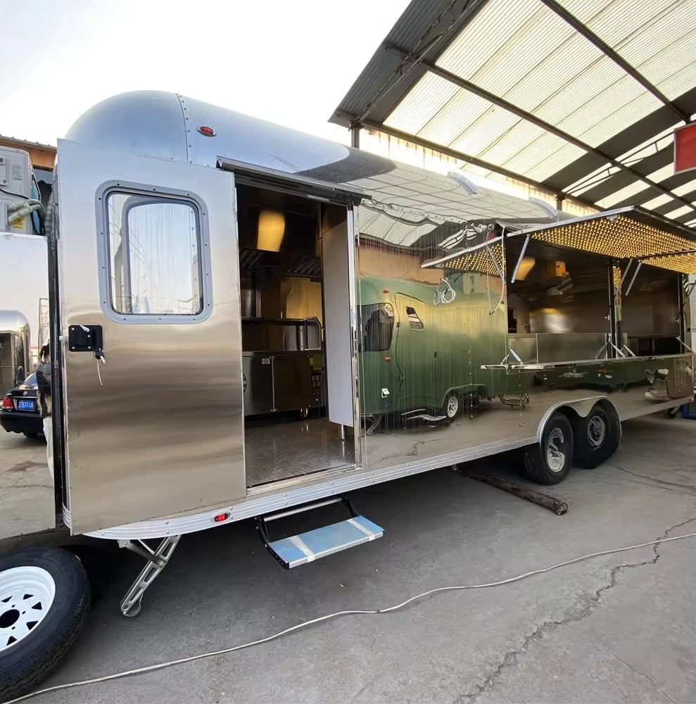 Fully Equipped Mobile Bar Station with Ice Cream Push Cart & Coffee Trailer - All-In-One Food Truck