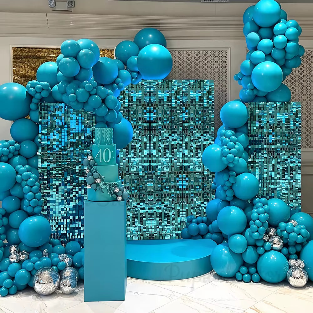 Light Blue Shimmer Backdrop Panels 12/18/24Pcs Teal Turquoize Lake Blue Sequin Wall Panels for Wedding Birthday Party Decor