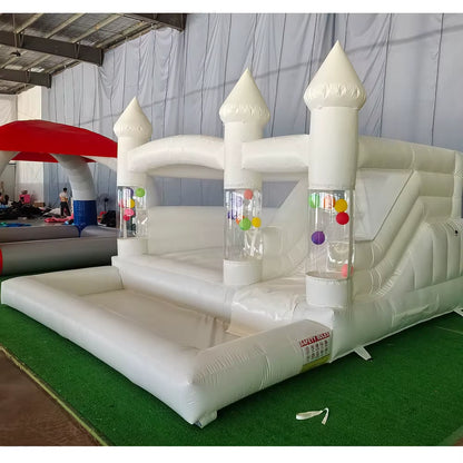 Newly 15Ft Inflatable Bounce House with Balloon Durable PVC White Jumping Castle with Slide, Ball Pit Bounce House for Party