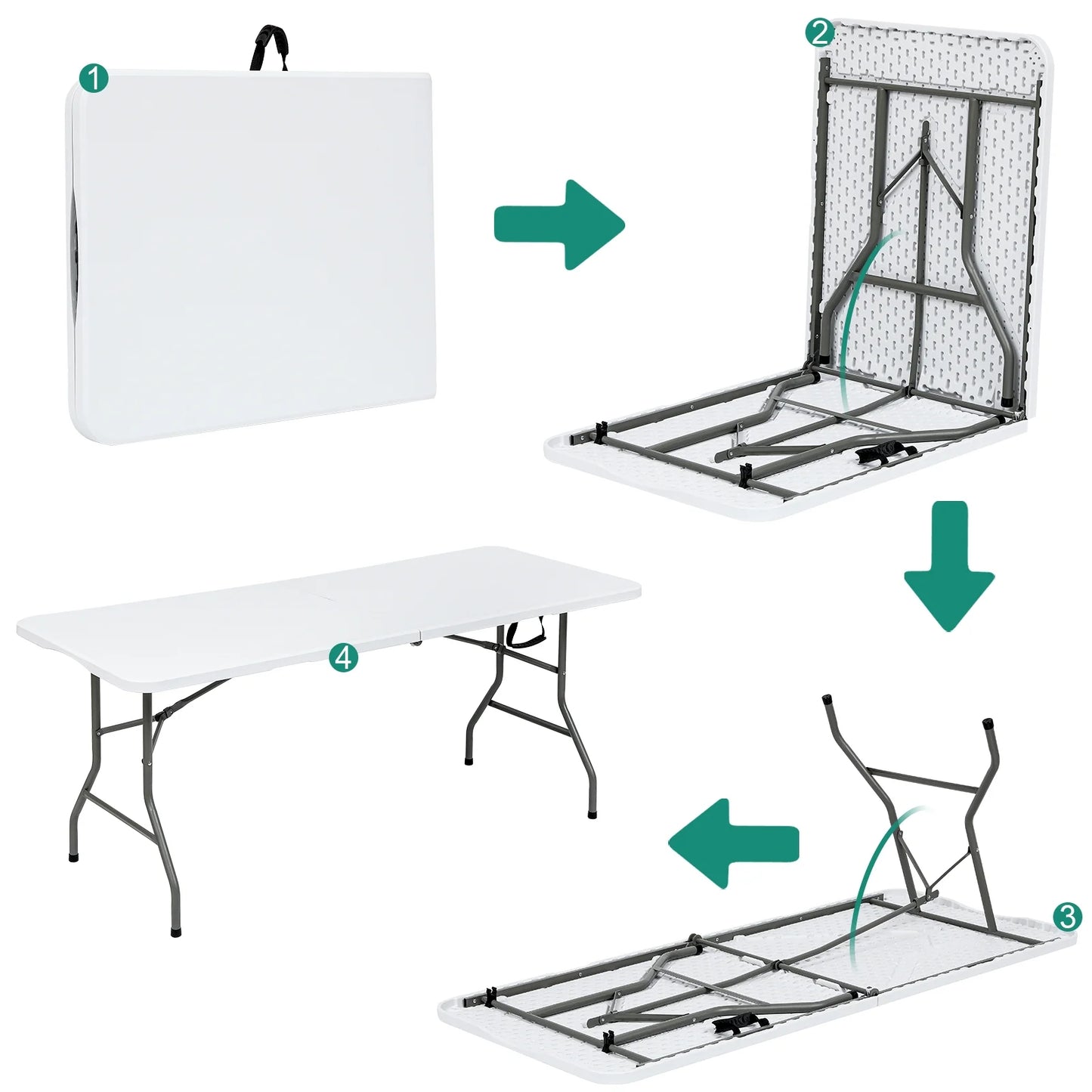 Folding Utility Table 6Ft Fold-In-Half Portable Plastic Picnic Party Dining Camp Table, White