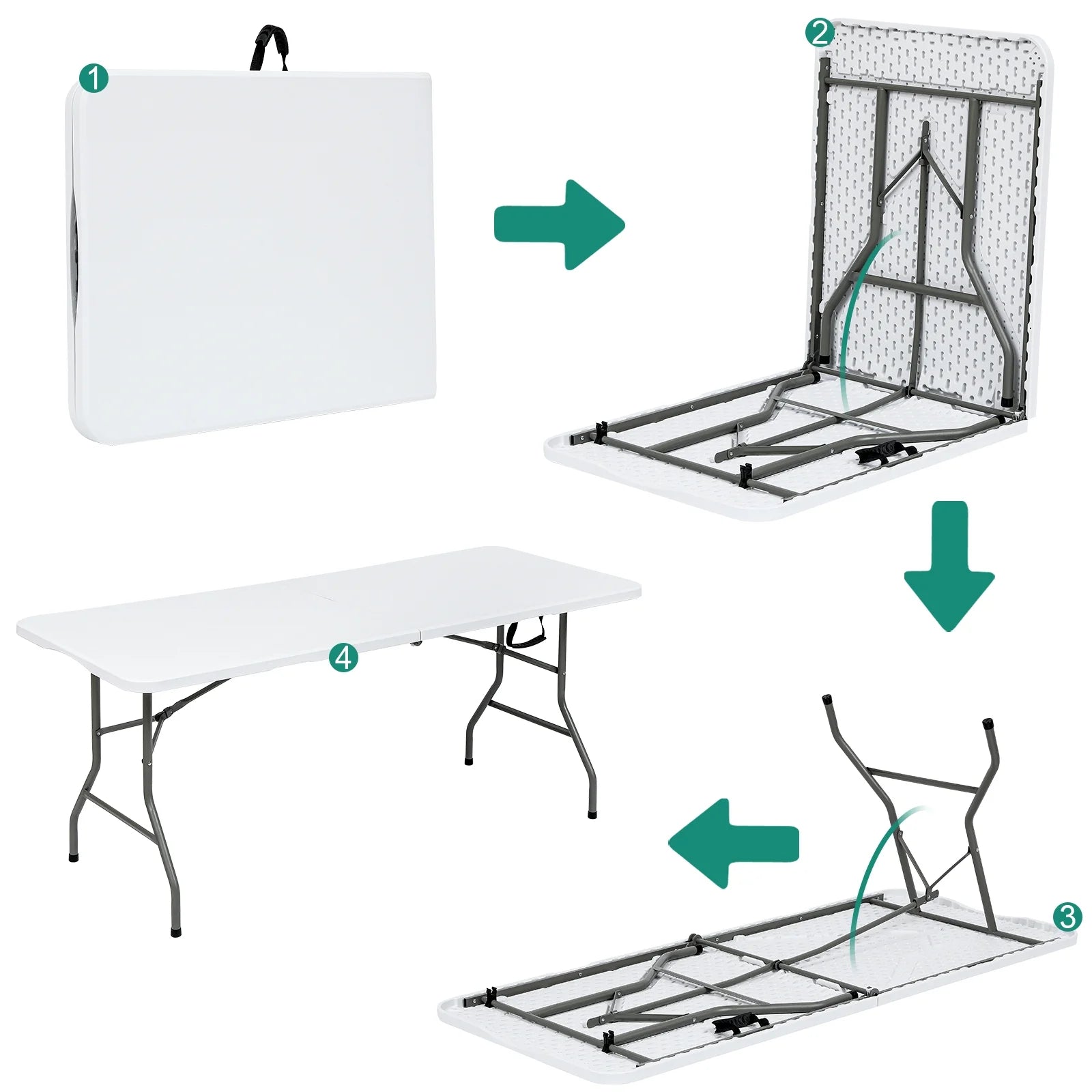 Folding Utility Table 6Ft Fold-In-Half Portable Plastic Picnic Party Dining Camp Table, White