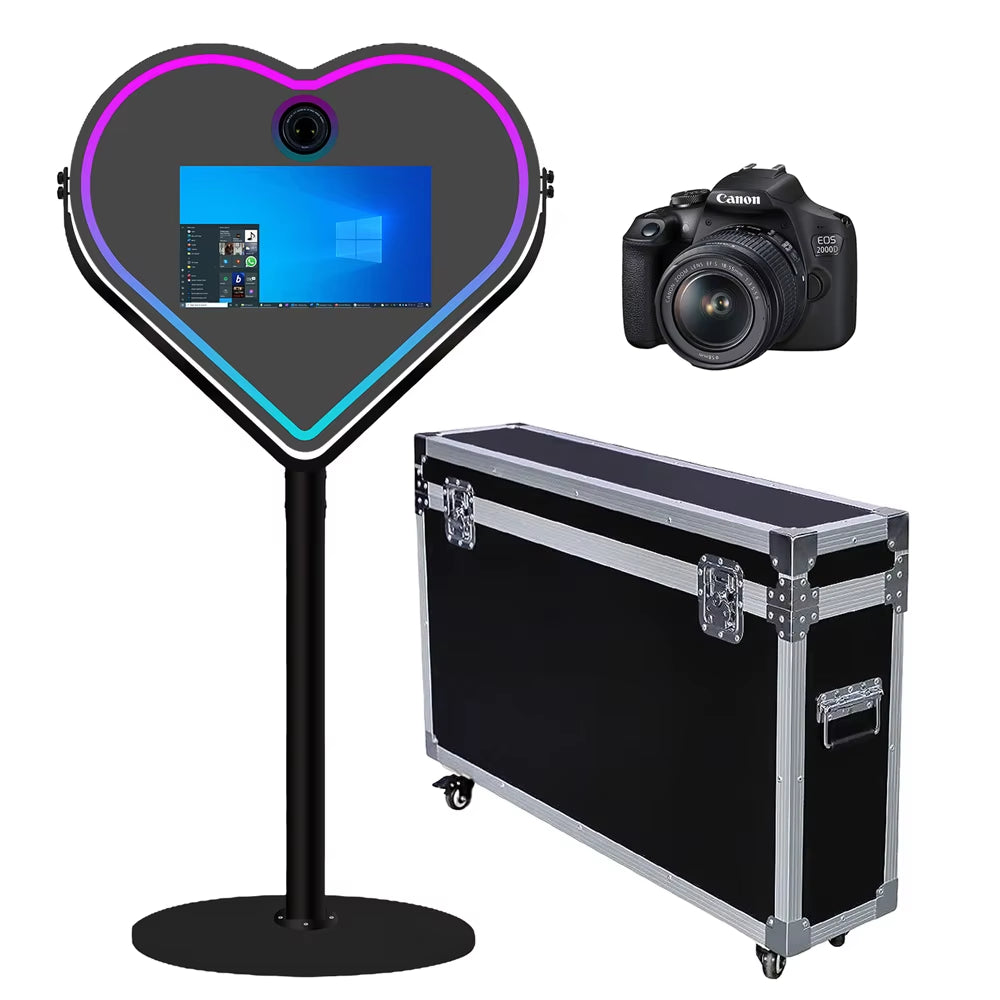 Heart Shape Magic Mirror Photo Booth Machine DSLR Camera Photobooth with 21.5 Inch LCD Touch Screen with Flight Case for Wedding