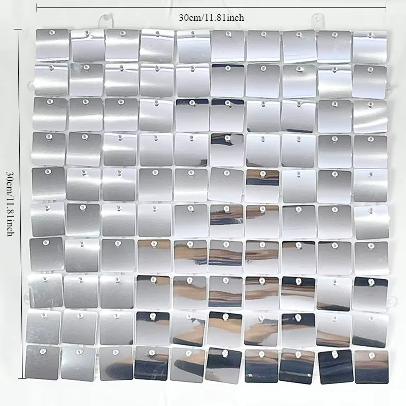12/16/18/24PCS Shimmer Wall Backdrops Silvery Square Sequin Wall Panel Backdrops Party Backdrops for Wedding Birthday Decor