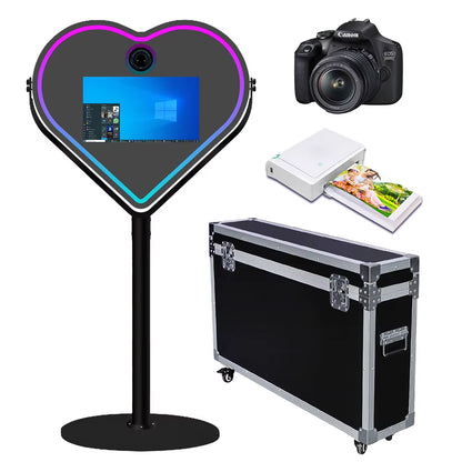 Heart Shape Magic Mirror Photo Booth Machine DSLR Camera Photobooth with 21.5 Inch LCD Touch Screen with Flight Case for Wedding