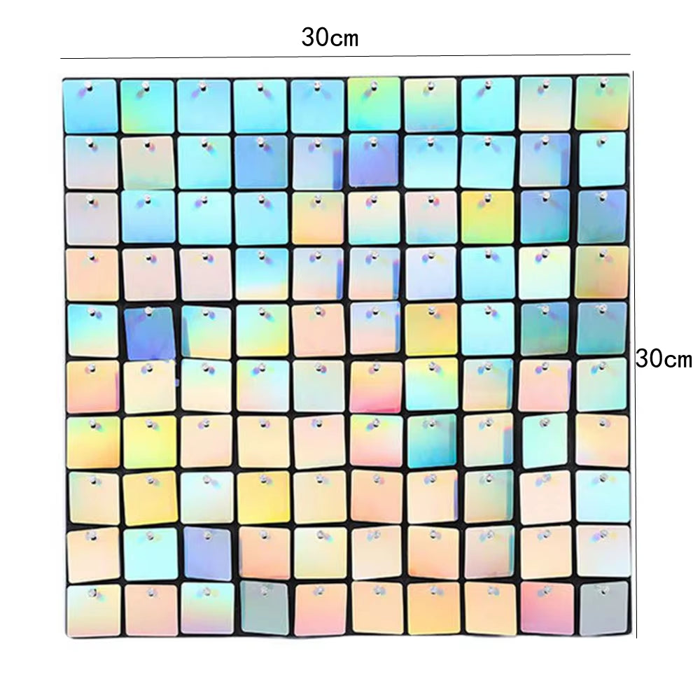 90X180Cm Shimmer Wall Backdrop 18Pcs Iridescent Silver Sequin Shimer Wall Panels for Birthday Party Wedding Marriage Decorations