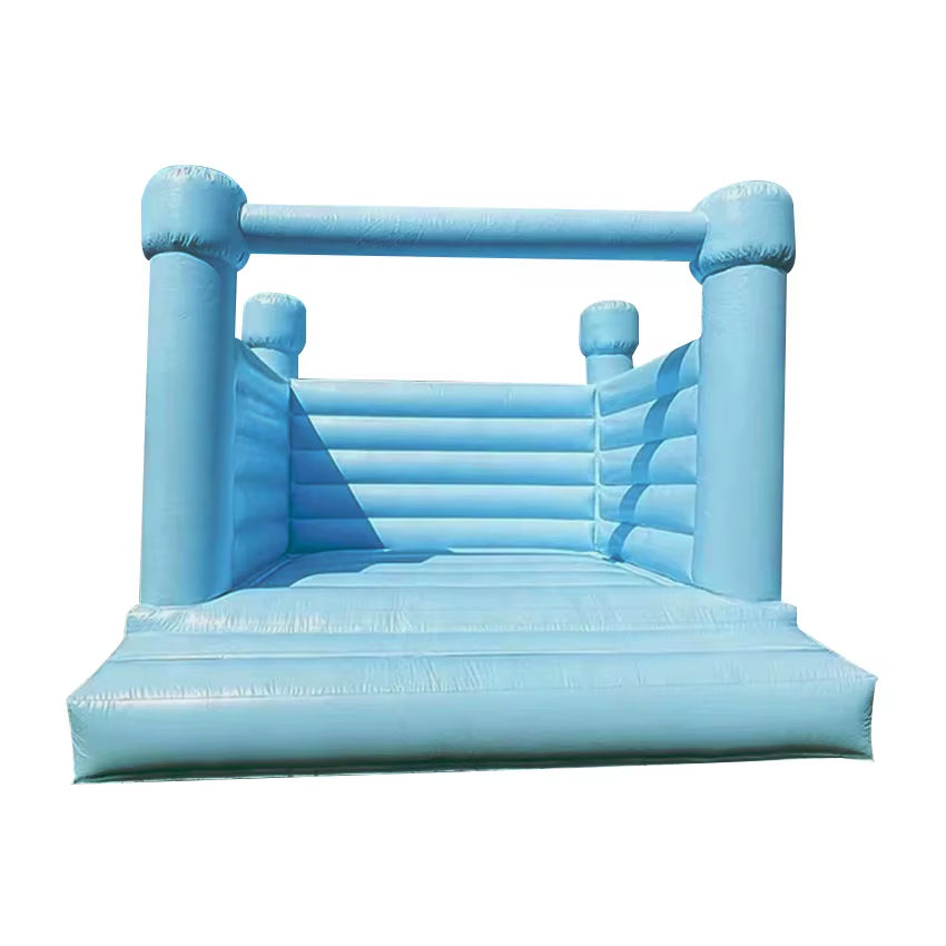 Pastel Light Blue Bounce House White Inflatable Wedding Bouncy Castle with Plato PVC Jumping Bouncer for Kids Todders Party