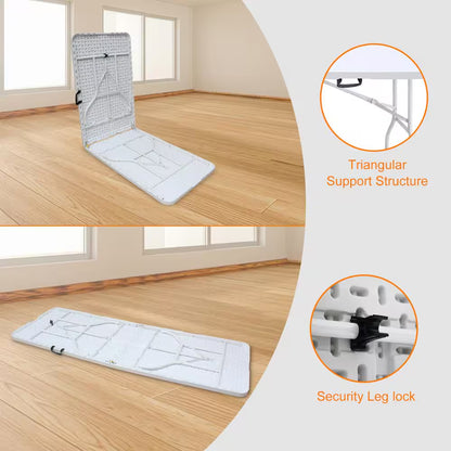 96 In. W Rectangle Iron Picnic Table Portable Folding Table for Picnics Parties High Load Bearing Foldable Table White