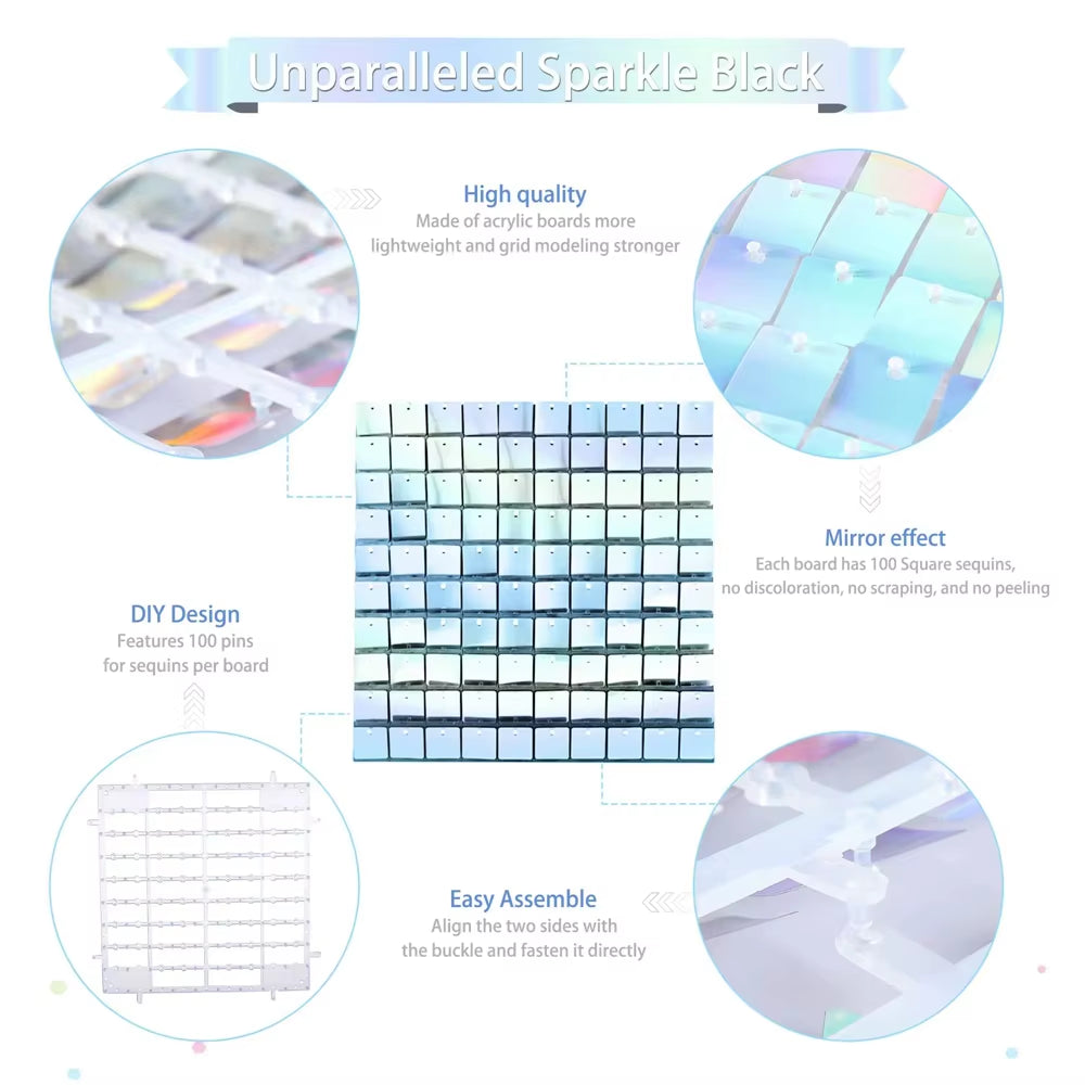 90X180Cm Shimmer Wall Backdrop 18Pcs Iridescent Silver Sequin Shimer Wall Panels for Birthday Party Wedding Marriage Decorations