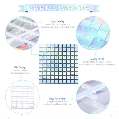 90X180Cm Shimmer Wall Backdrop 18Pcs Iridescent Silver Sequin Shimer Wall Panels for Birthday Party Wedding Marriage Decorations