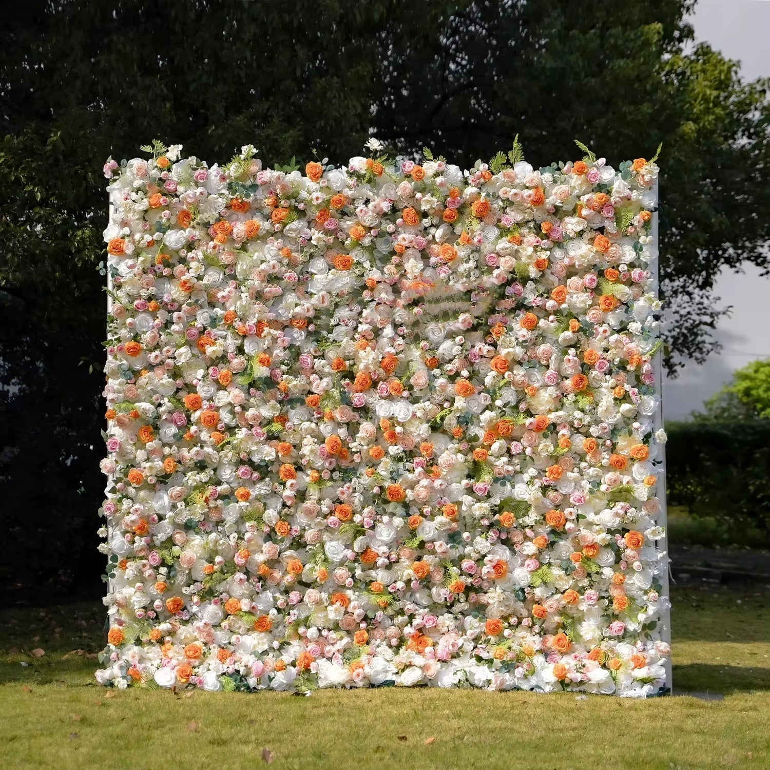 Artificial Floral Wall Roll-Up Hanging Fabric Backdrop Curtain for Wedding Event Party Decorations
