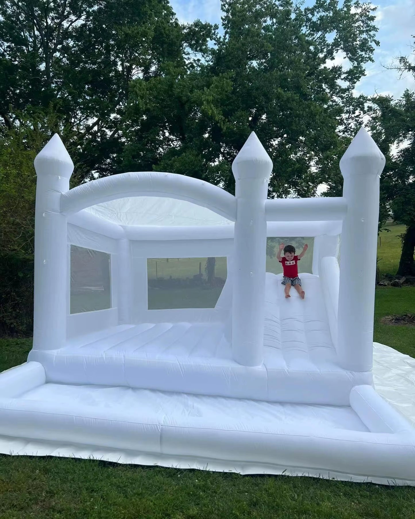 Houses Infinflatable with Slide 15Ft White Bounce Jumper Bouncy Castle Oxford Wedding Tent for Party Backyard