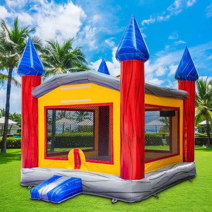 14 FT  Commercial-Grade Bounce House Castle – Durable Bouncer with Safety Net & Basketball Hoop for Kids’ Fun
